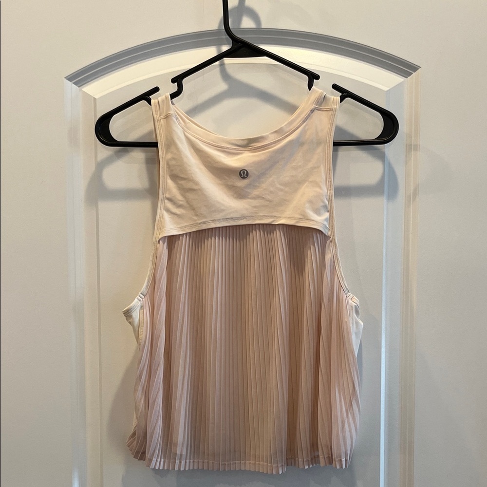 Lululemon Just Pleat It Tank Sheer Cream Crop Top Sleeveless Athletic Gym Yoga - Picture 2 of 7